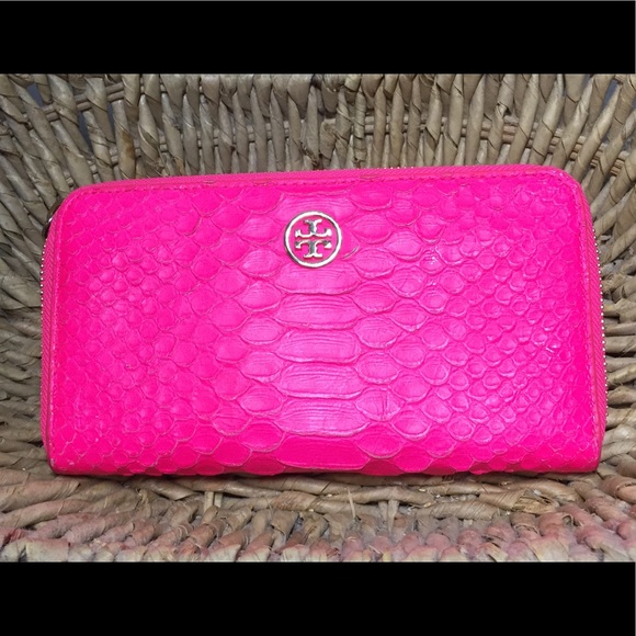 Tory Burch Handbags - Tory Burch Python Neon Pink Snake Print Wallet